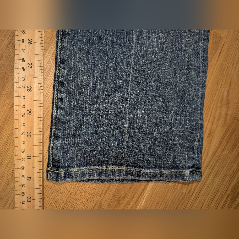 Y2K Dark Wash Low Rise Bootcut Jeans With Gold Rhinestone - Picture 3 of 9